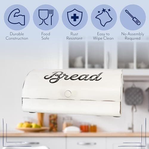 AuldHome Design Rustic White Bread Box; Farmhouse Vintage Enamelware Countertop Bread Bin 7