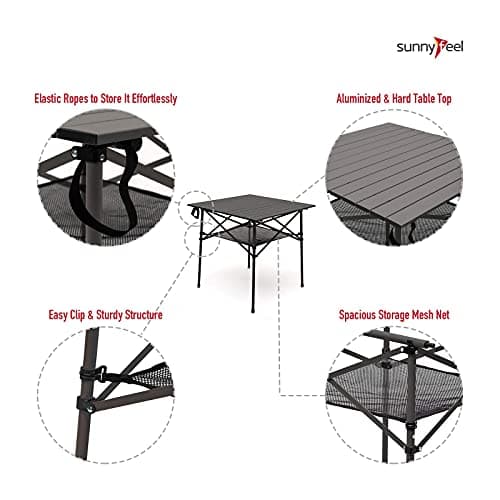 SUNNYFEEL Aluminum Folding Table for Camping, Lightweight Roll Up Top, Portable Camp Tables with Carry Bag for Outdoor Picnic (Square, Brown) 6