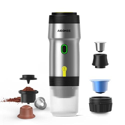 AIBOKEE Portable Espresso Machine,3-in-1Portable Coffee Maker,20 Bar Mini Espresso Machine,Self-Heating Travel Coffee Maker Compatible with NS, DG Pods & Ground Coffee, for Camping Hiking,Office,RV