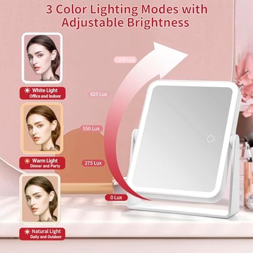 DESCHEN Rechargeable Travel Lighted Makeup Vanity Mirror with Lights and Magnification, Portable 10X/1X Magnifying Led Desk Mirror Makeup with 3 Color Light 5