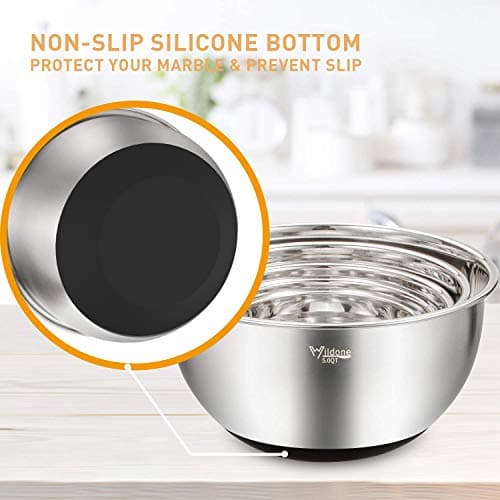 Wildone Mixing Bowls with Airtight Lids Set, 5PCS Stainless Steel Nesting Bowls for Kitchen, with Grater Attachments & Non-Slip Bottoms, Size 5, 3, 2, 1.5, 0.63 QT, Great for Mixing & Serving 5