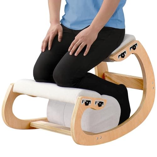 Adjustable Kneeling Chair, Wooden Ergonomic Rocking Chair - Improve Your Posture with an Angled Seat for Home,Office（White Oak） 6