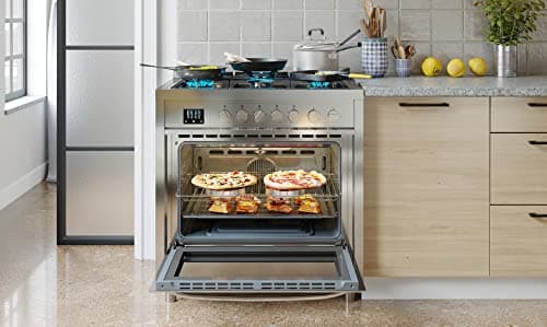 KoolMore 36” Inch Professional Gas Range Stove with 5 Burner Cooktop, Rapid Convection Oven, and Digital Timer with Heavy-Duty Cast Iron Grates, Stainless-Steel Appliance (KM-FR36GL-SS), Silver 5