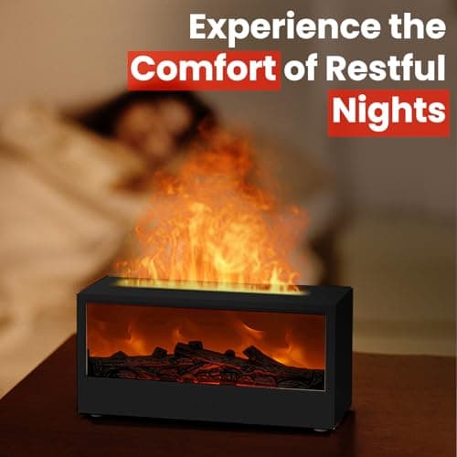 Omnexa Fireplace Flame Diffuser Air Humidifier, Essential Oil Diffuser with 7 Colors Light & Timer, Auto-Off Ultrasonic Cool Mist Aroma Humidifier for Home, Bedroom, Office, Yoga(Black) 6