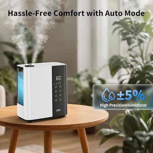 JRD Warm & Cool Mist Humidifiers for Bedroom 5L, Quiet Ultrasonic Air Humidifier Fast Symptom Relief, 50H Runtime, 12H Timer, Oil Diffuser, 7 Color Light for Large Room, Office, Baby, Plants-White 5