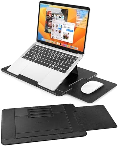 AboveTEK Adjustable Laptop Lap Desk, 3 Ergonomic Angles, PU Leather Non-Slip Surface, Heat Shield, Retractable Mouse Pad, Portable Laptop Lap pad Workstation for Bed, Sofa, Travel