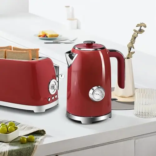 SUSTEAS Electric Kettle - 57oz Hot Tea Water Boiler with Thermometer, 1500W Fast Heating Stainless Steel Pot, Cordless LED Indicator, Auto Shut-Off & Boil Dry Protection, Red 7