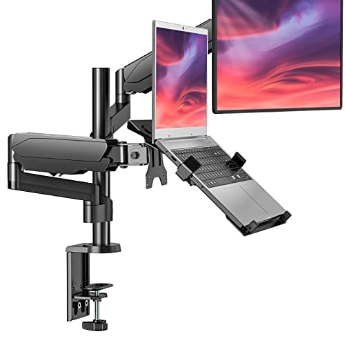 WALI Monitor Laptop Mount Stand, Laptop Gas Spring Arm Mount, Laptops Tray up to 15.6 inch, Monitor up to 32 inch, 17.6lbs (GSDM002LP), Black