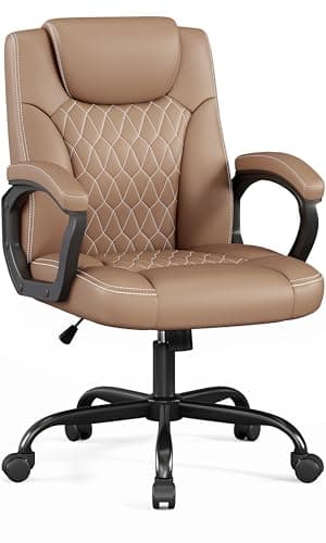 Misolant Office Chair, Executive Desk Chair, PU Leather Comfortable Ergonomic Chairs with Fixed Armrest, Adjustable Height, Rocking Function, 360° Swivel Wheels, Brown