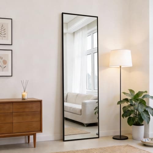 DUMOS 47x14 Full Length Mirror Over The Door, Wall Mounted Full Body Mirror, Door Hanging Metal Aluminum Alloy Frame Dressing Mirror for Bedroom, Living Room, Entryway, Black 7