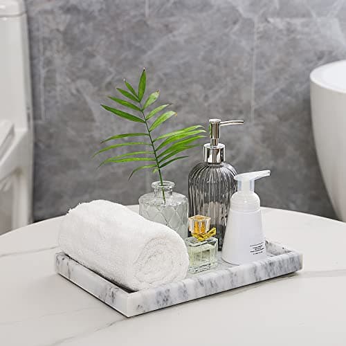 Marble Bathroom Vanity Tray, Natural Luxury Vanity Home Kitchen Bathroom Table Tray, Stone Decorative Countertop Dresser Trays for Key Coffee Perfume Jewelry Makeup (Blackish Green, 12" x 8" x 1.2") 6