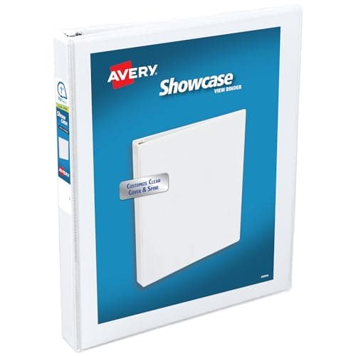 Avery Showcase Standard View 3 Ring Binder, 1" Slant Rings, 250-Sheet Capacity, 1.4 Inch Wide Spine, 1 White Binder, Ideal for Lightweight Organization and Occasional Referencing (19601)