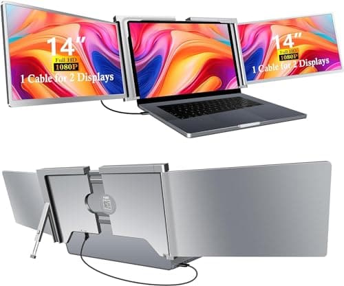 FQQ Laptop Screen Extender 14“ Monitors, Work for macOS [Included M1/M2 M3]，Windows, Triple Portable 1080P Tri-Screen USB A/Type C Portable Monitor for 14"-17.3" Laptop(1 Cable)