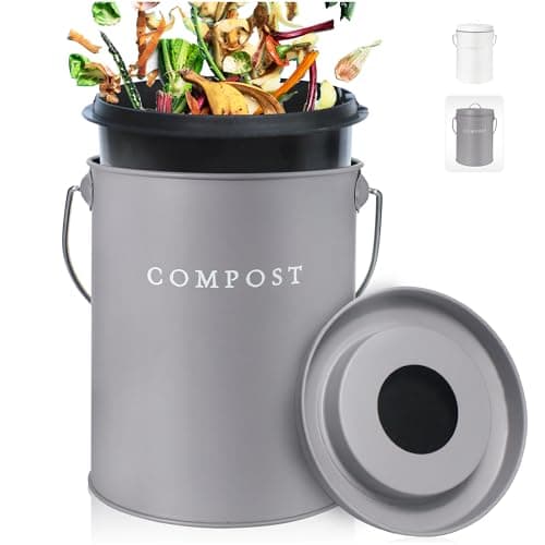 FINESSY Indoor Compost Bin Kitchen Odorless with Lid for Composting Food Waste Bucket for Counters, Stainless Steel Kitchen Compost Bin Countertop Trash Can, Indoor Food Composter Recycler Container