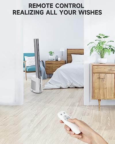 Gimify 40'' Bladeless Tower Fan for Home with Remote Control, Quiet 120° Oscillating Fan with 3 Modes 12 Wind Speeds,12H Timer, Standing Fan with HEPA Filter 99.97% Smoke Dust for Bedroom Office 6