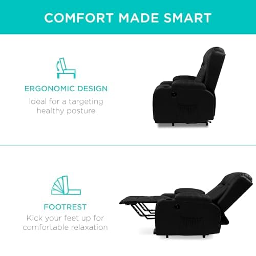 Best Choice Products PU Leather Electric Power Lift Chair, Recliner Massage Chair, Adjustable Furniture for Back, Legs w/ 3 Positions, USB Port, Heat, Cupholders, Easy-to-Reach Side Button - Black 8