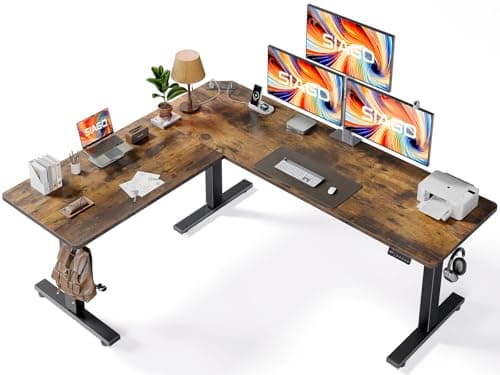 SIAGO L-Shaped Standing Desk - 75 x 63 Inch Adjustable Corner Standing Desk with Charging Station - L Shape Sit Stand Table with Memory Controller, Splice Board for Home Office
