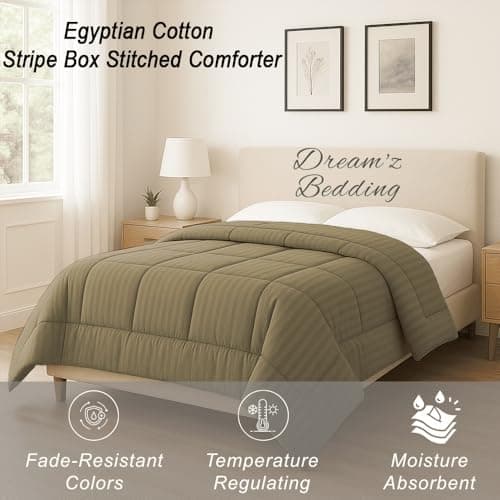 Luxury 350 Thread Count 100 GSM Fiber Fill 1pc Comforter RV Champer Short Queen Size, Taupe Stripe 100% Egyptian Cotton 6