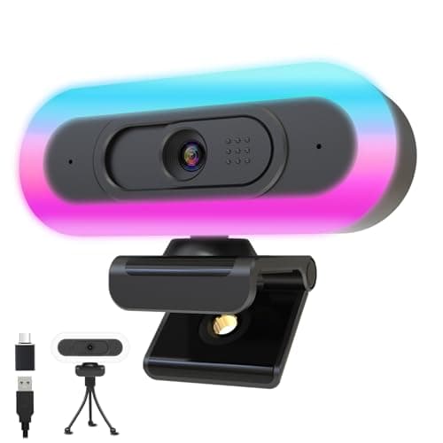 Hgarsin 2K Webcam for PC,Streaming Computer Camera with Fill RGB Lights,Autofocus Webcam with Microphone and Cover,Plug-Play USB Web cam for Desktop Computer,Meeting,Gaming,Video Calling