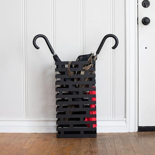 BIRDROCK HOME Decorative Umbrella Stand with Removable Water Tray - Large Freestanding Umbrella Rack and Cane Walking Stick Organizer - Metal Umbrella Holder for Entryway & Indoor Use - Black, Striped 7