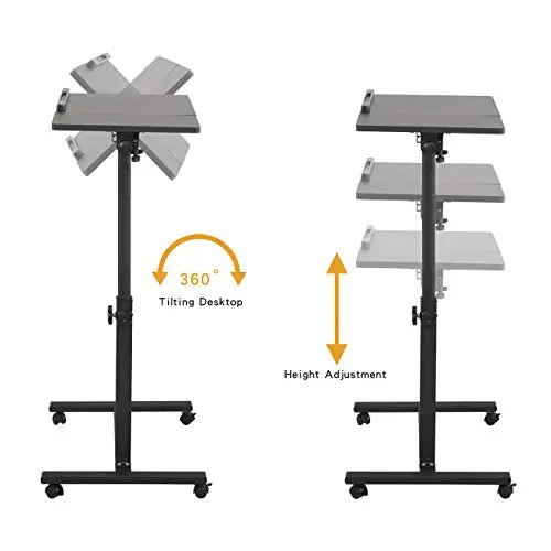 TigerDad Overbed Bedside Desk Mobile Rolling Laptop Stand Tilting Overbed Table with Wheels Height Adjustable Tray Table for Laptop Bed Sofa Side Table (Black) 6