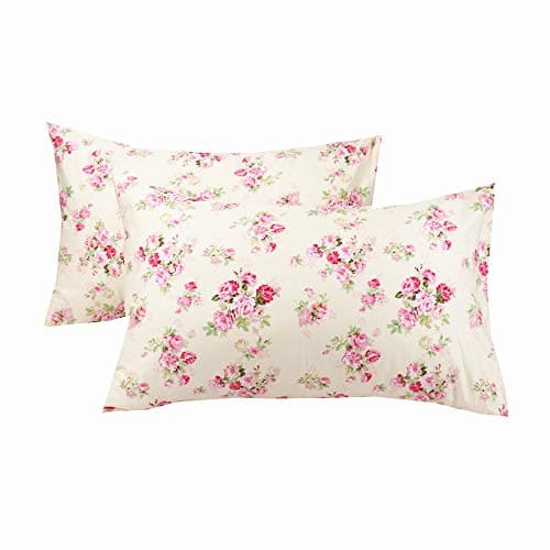 2 Piece Queen Size Pillow Cases, 100% Cotton Red Floral Pillow Covers with Envelope Closure, Super Soft and Cozy