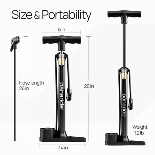 Bike Pump with Gauge - Floor Bike Pumps for Road & Mountain Bikes, Presta & Schrader Valve, 160 PSI, 2-Inch Dial, Includes Needle & Ball Adapters, Foldable Footrest, Angle Adapter 9