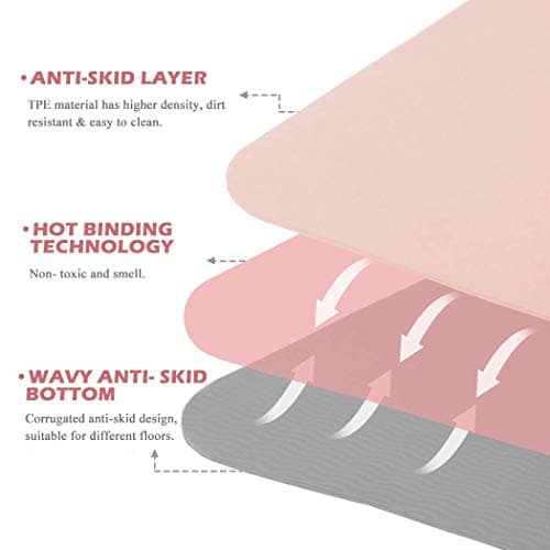 Non Slip, Pilates Fitness Mats, Eco Friendly, Anti-Tear 1/4" Thick Yoga Mats for Women, Exercise Mats for Home Workout with Carrying Sling (72"x24", Parfait Pink & Gray) 7