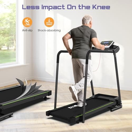 Rellysport Walking Treadmill for Seniors with Handrails - Recovery Fitness Exercise Machine for 300lbs Capacity, Foldable Treadmills for Home with Heart Rate Monitoring, Holder for Phone & Cup 5