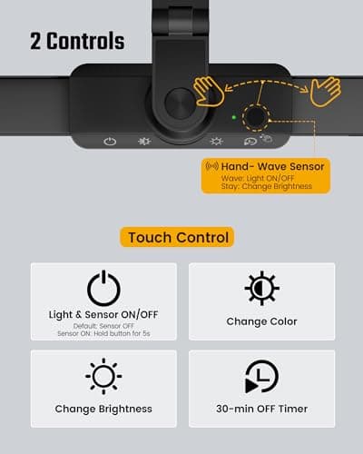 SUPERDANNY LED Desk Lamp with Power Strip (6 Outlets, 1 USB, 1 Type-C) for Home Office, Desk Light Computer Light with Clamp, Architect Desk Lamp with Smooth Dimming 5 Colors Touch & Wave Control 7