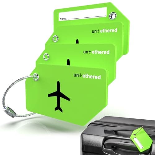 Untethered 4-Pack Luggage Tag Set | Durable Luggage Tags for Suitcases & Travel Bags | Bag Tag & Name ID Identifiers | Suitcase Tags for Easy Luggage Identification