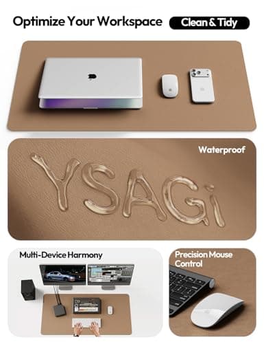 YSAGi Leather Desk Pad Protector, Office Mat, Large Mouse Pad, Non-Slip PU Blotter, Laptop Waterproof Writing for and Home (23.6" x 13.8", Khaki) 8