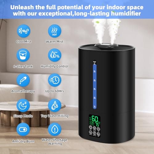 5L Humidifiers for Bedroom Large Room Home, Cool and Warm Humidifier for Plants Mist Top Fill Desk Humidifier Essential Oil Diffuser, Quiet Humidifiers with Adjustable Mist,360°Nozzle-Black 4