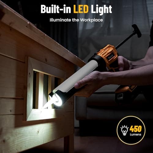 Uaoaii Electric Caulking Gun, Cordless Caulking Gun with 2x 2000mAh Batteries, 9Pcs Silicone Caulking Tools, 4 Adjustable Speeds, LED Light, 10OZ Battery Silicone Gun for Filling, Sealing (Yellow) 7