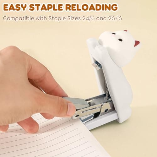 Honagu Mini Cute Animal Stapler with Staples, Cartoon Stereoscopic Silicone (PVC) Stapler, Labor-Saving Office Supplies for Teachers, Students, the First Day of School Gift for Girls,Boys(White Puppy) 5