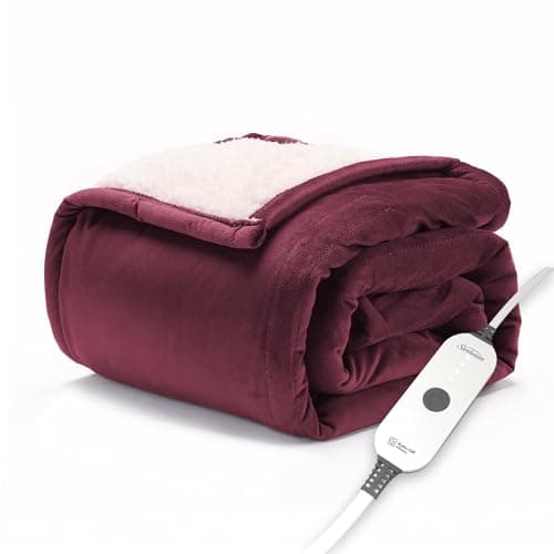 Sunbeam Electric Throw Royal Mink Sherpa Heated Blanket, 4 Heat Settings, 4-Hour Auto Shut-Off, Fast Heating, Luxurious and Ultra Comfy, Cabernet Color, 50" x 60"