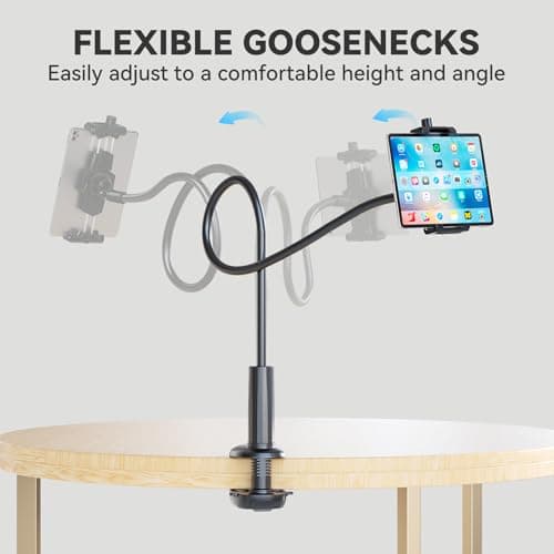 KDD Gooseneck Tablet Stand, 360° Adjustable Phone & iPad Holder for Bed and Desk, Flexible Arm Mount Clip for Video Recording, Bedside & Headboard Clamp for iPad Pro 12.9, Mini, Switch 7