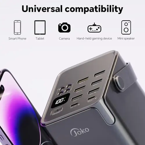 JOKO 70000mAh Power Bank High Capacity 20W PD 3.0 Fast Charging 22.5W Max Large Power Bank,7 Outputs 2 Inputs,LED Display,USB-C Battery Packs for iPhone, Samsung, Outdoors，Camping 7