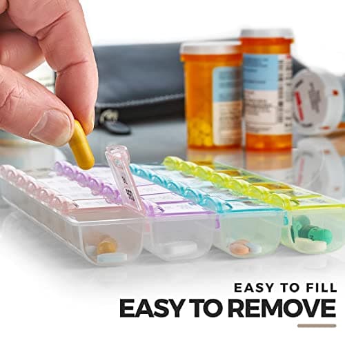 Pill Organizer - Large Pill Organizer with Weekly and Daily 4-Times-A-Day Compartments for Morning, Noon, Evening, Night - BPA-Free, Portable and Travel Friendly Pill Boxes Case 5