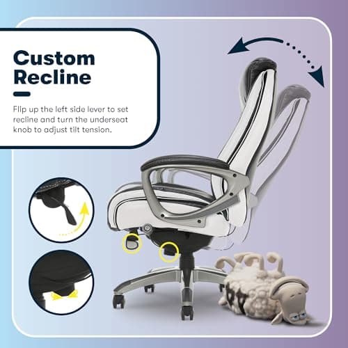 Serta® Lautner Executive Home Office Desk Chair, Ergonomic High-Back with Adjustable Lumbar and Body Pillows, SmartLayers™ and ComfortCoils® Technology, Mesh and Bonded Leather, Black and White 8