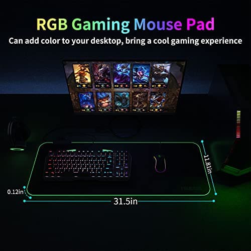 TIDALSOIL RGB Gaming Mouse Pad, 31.5 x 11.8 Inch Oversized Mouse Mat with 13 Light Modes, Non-Slip Rubber Base, Large Keyboard Pad for PC Gaming, Office，Black（Multiple USB Ports） 6