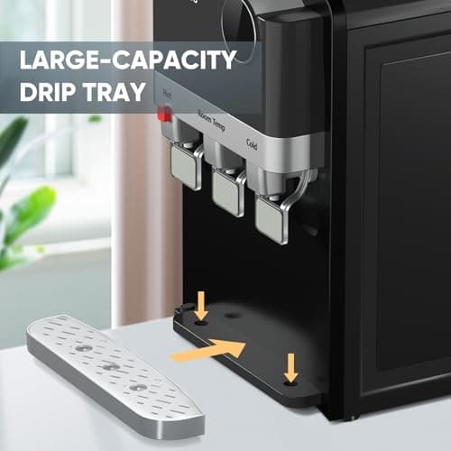 PUREPLUS Top Loading Water Cooler Dispenser, Countertop Water Cooler for 3 or 5 Gallon Bottles, Hot & Cold Water, 3 Temperature Settings, Child Safety Lock, Removable Drip Tray for Home, Office 6