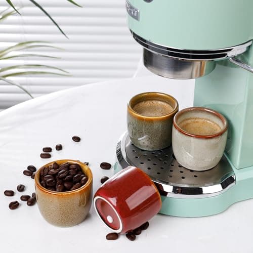 ZEBERBO Ceramic Espresso Cups Set of 4, Double Walled 2oz Espresso Coffee Mugs for Eespresso Cups, Special glazed Demitasse Cups Expresso Coffee Cup for Espresso Machine 6