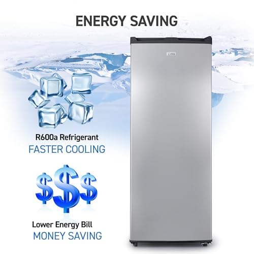 Commercial Cool Upright Freezer, Stand Up Freezer 6 Cu Ft with Reversible Door, Black with VCM Door 7