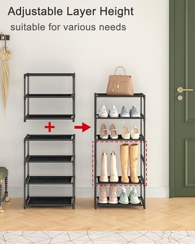 HITHIM 4 Tiers Small Shoe Rack,Narrow Stackable Shoe Shelf Organizer,Sturdy Shoe Stand, Non-Woven Fabric Metal Shoe Racks for Entryway, Doorway and Bedroom Closet 5