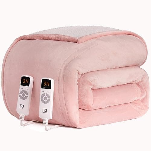 EHEYCIGA Heated Blanket Electric Blanket King Size - Heating Blanket with 5 Heating Levels & 10 Hours Auto Off, Soft Cozy Sherpa Washable Dual Control Blanket with Fast Heating, 90 x 100 Inches, Pink