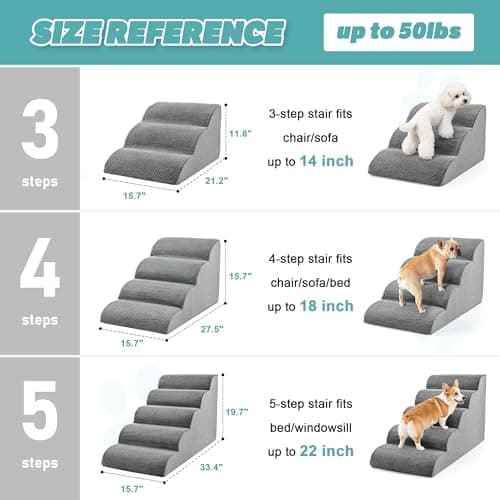 IFNOW Dog Stairs for Small Dogs 15.7''H, 4-Step Sturdy Dog Steps for Bed, Couch, Sofa, Waterproof Pet Stairs for Older Cats, Puppy, Removable Washable Cover, Non-Slip Curved Pet Ramp Indoor, Grey 7