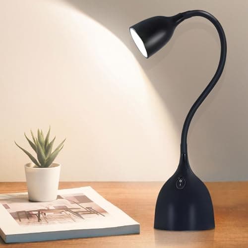 EJIAXIN Desk Lamp for Home Office, LED Reading Light, Small Adjustable Flexible Gooseneck Table Lamp, Eye-Caring Desk Lamp for College Dorm Room Study Lamp, Black