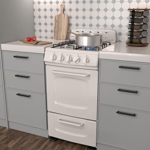 Avanti Gas Range Oven, Compact Freestanding Design, 4 Burners with Electronic Ignition, 2.1 Cu.Ft. Capacity Features Solid Door Storage Drawer Broiler and Accessories, 20-Inch, White 7