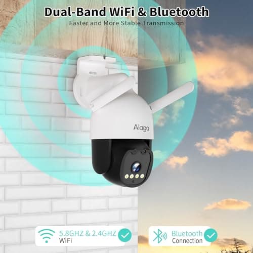 Alaga Outdoor Security Camera,Black Light Full Color Night Vision,360° Detailed Coverage,5G and 2.4G WiFi,AI Motion Tracking,F1.0 Lens,Weatherproof,2-Way Audio,7/24 Record,Cloud and Local Storage 8